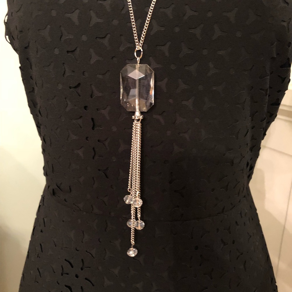 Clear Crystal Gemstone Necklace Silver Chain Dangle Style Nwt - Picture 2 of 6